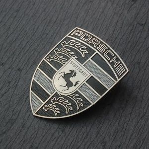 Brand New PORSCHE Hood Crest Emblem Badge Shield Silver Black Metal
